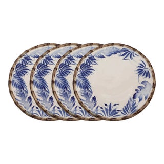 Compagnia Salad/Dessert Plate - 8.5", Blue Leaves with Bamboo, Set of 4 For Sale