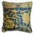 Pillow made from a 20th-century Indian larestan rug with silky wool in blues and gold. Measures: 16'' x 16''.