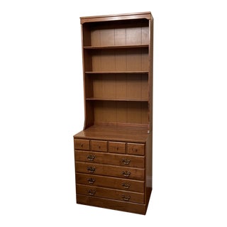 1970s Ethan Allen Heirloom Nutmeg Maple Custom Room Plan Crp Three Drawer Chest with Bookcase Top For Sale