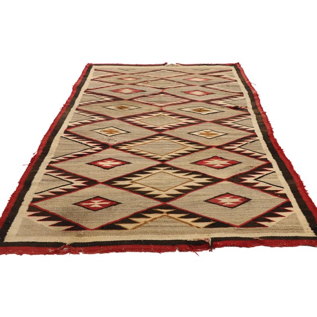 Native American Antique Kilim Rug With With Navajo Two Grey Hills Style