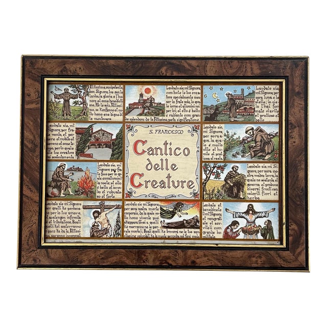 Vintage Framed Wood Canticle of the Creatures St. Francis Assisi. Italy For Sale
