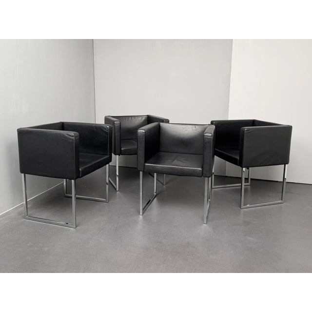 Early 21st Century Cubica Armchairs in Black Leather by Tito Agnoli for Zanotta, Italy, 2010s, Set of 4 For Sale - Image 5 of 8
