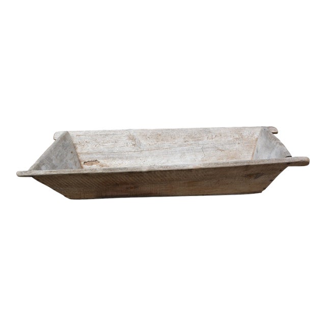 Antique Primitive Large Rectangle Weathered Wood Trencher / Dough Bowl Rustic Farmhouse For Sale