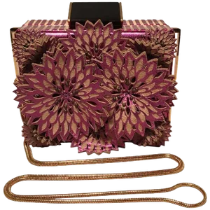 Tonya Hawkes Purple Floral Leather Cut Out Box Evening Shoulder Bag