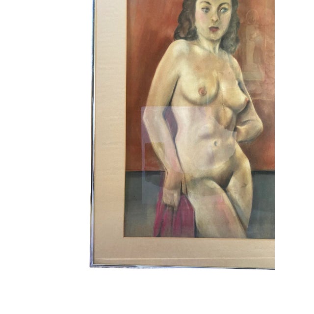 Vintage Oil Pastel Drawing on Paper of a Nude Woman Circa 1950’s, Framed For Sale - Image 10 of 12