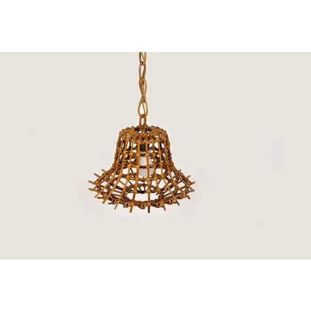 Wood Mid-Century Rattan and Bamboo Hanging Lantern, 1960s For Sale - Image 7 of 10