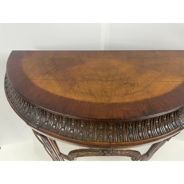 Antique Demilune French Louis XV Walnut Vitrine Display Cabinet For Sale In New York - Image 6 of 13