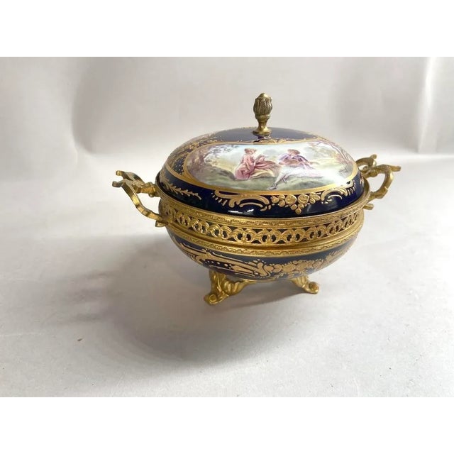 Early 20thC French Sevres Style Blue Porcelain Dish Bowl For Sale - Image 10 of 14