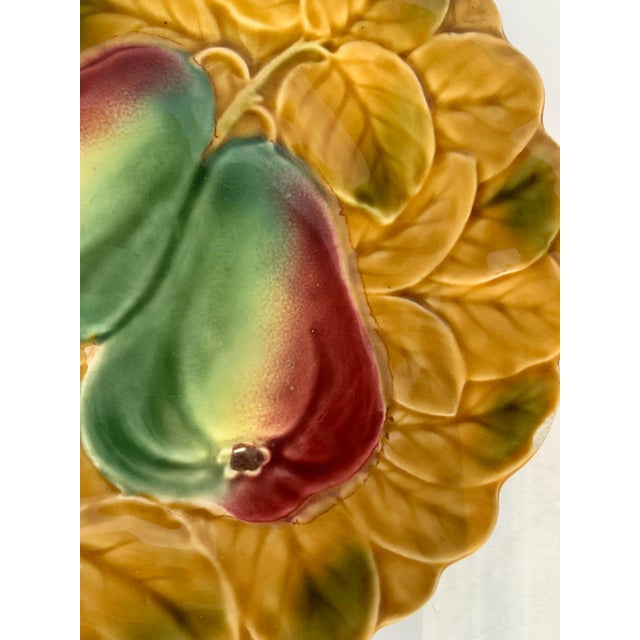 De Sarreguemines Vintage French Parry & Vieille Majolica Fruit (Plum & Pear) Plates in the Style of De Serreguemines- Set of 2 For Sale - Image 4 of 12