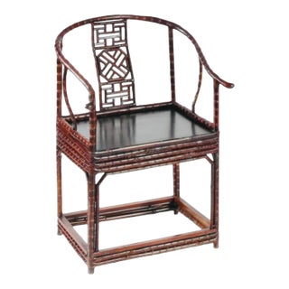 19th Century English Colonial Chinese Fretwork Back Chinoiserie Bamboo Chair. For Sale