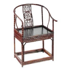 19th Century English Colonial Chinese Fretwork Chinoiserie Fretwork Horseshoe Back Bamboo Chair
