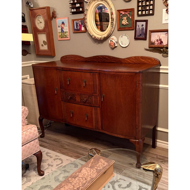 Antique Quarter Sawn Oak Buffet Sideboard With Curved Doors, C. 1928–1933 For Sale - Image 12 of 12