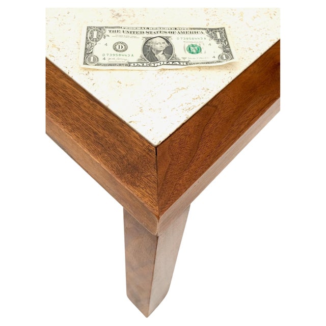 Mid 20th Century Set of Mid Century Solid Walnut Bases Travertine Tops End Side Occasional Tables For Sale - Image 5 of 11