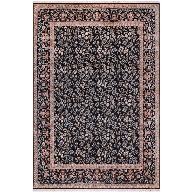 Shabby Chic Floral 1990's Pak-Persian Black/Rust Wool Rug - 12'1'' X 15'2'' For Sale - Image 9 of 9