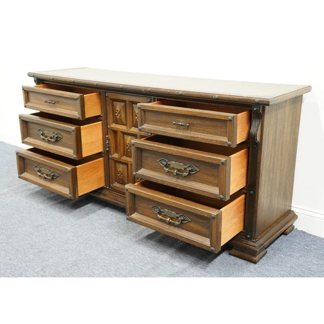 Wood Stanley Furniture Ranchero Collection Rustic Southwestern Oak 64" Triple Dresser 2955-05 For Sale - Image 7 of 13