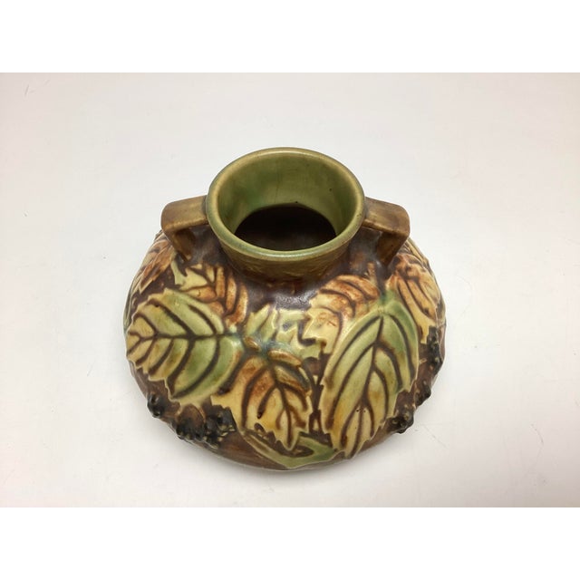 Early 20th Century Roseville Arts and Crafts Pottery Blackberry Double Buttressed Triangular Handled Squat Vase For Sale - Image 5 of 6