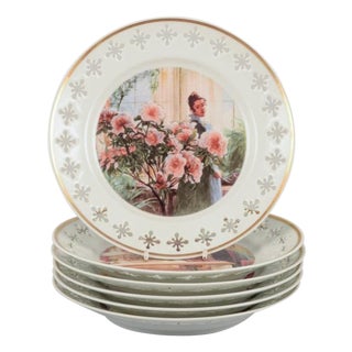 Porcelain Plates with Motifs with Carl Larssons Paintings from Bing & Grøndahl, 1960s, Set of 6 For Sale