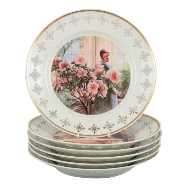Porcelain Plates with Motifs with Carl Larssons Paintings from Bing & Grøndahl, 1960s, Set of 6 For Sale