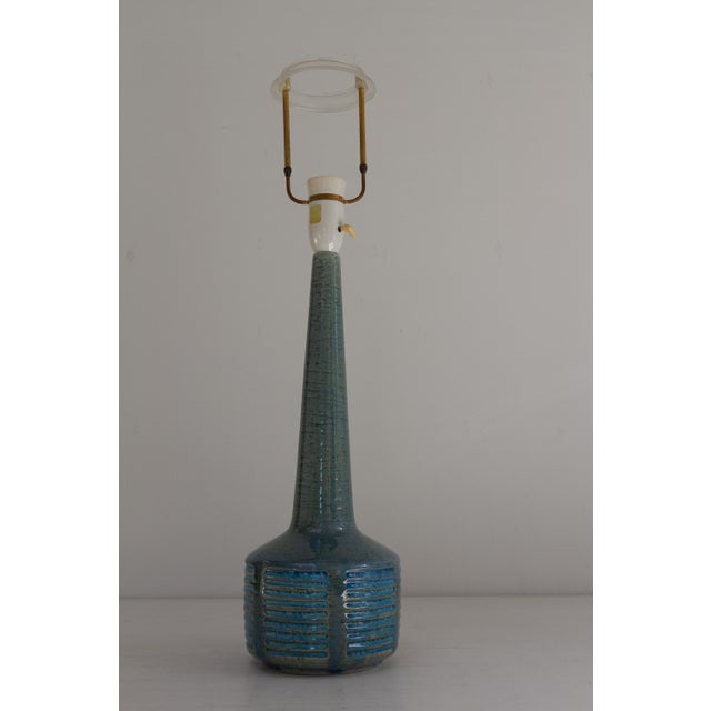 Danish Blue Stoneware Table Lamp by Linnemann- Schmidt for Palshus, 1960s For Sale - Image 4 of 18