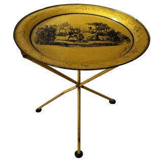 Mid-Century Italian Empire Style Metal Folding Side Table in Yellow and Black, 1970 For Sale