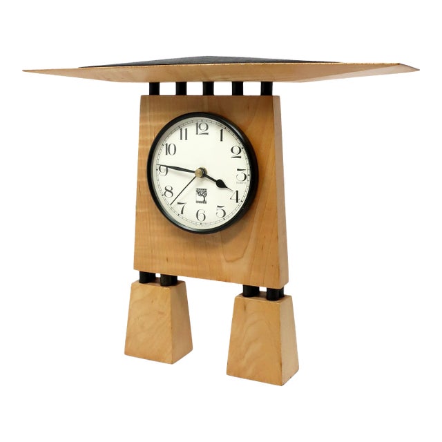 1990 Handmade Wood Prairie Clock by Kasnak Designs For Sale