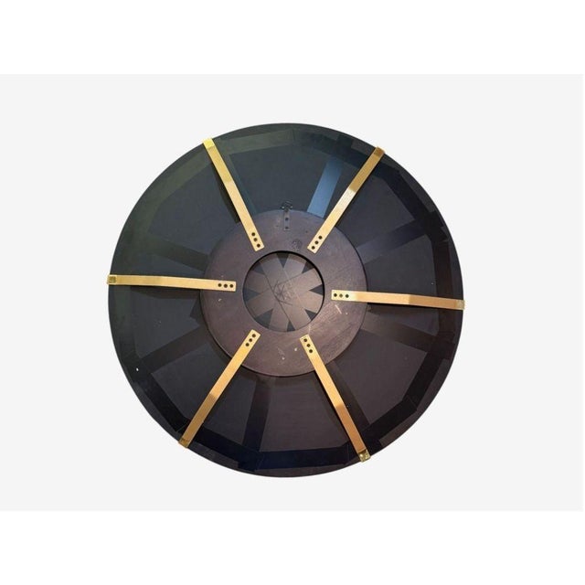 Contemporary, Modern Space Age Wall Mirror, Blue Concave Glass, Brass A modern space age wall mirror featuring a concave...