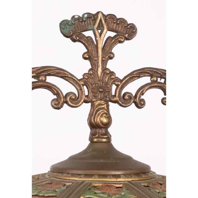Period Mid 20th CenturyRestored Art Nouveau Reverse Painted Shade Brass Floor Lamp For Sale - Image 11 of 15