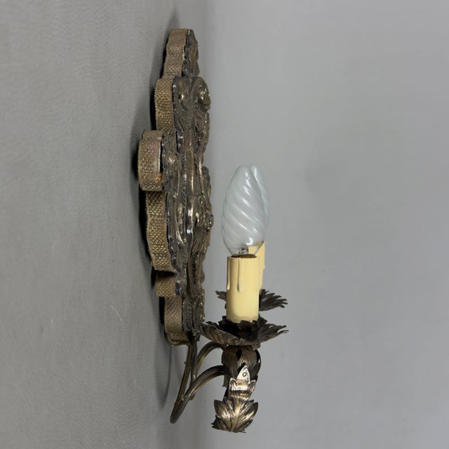Cartagloria 2-Light Wall Lamp in Silver-Plated Wood, Early 1900s For Sale - Image 3 of 11