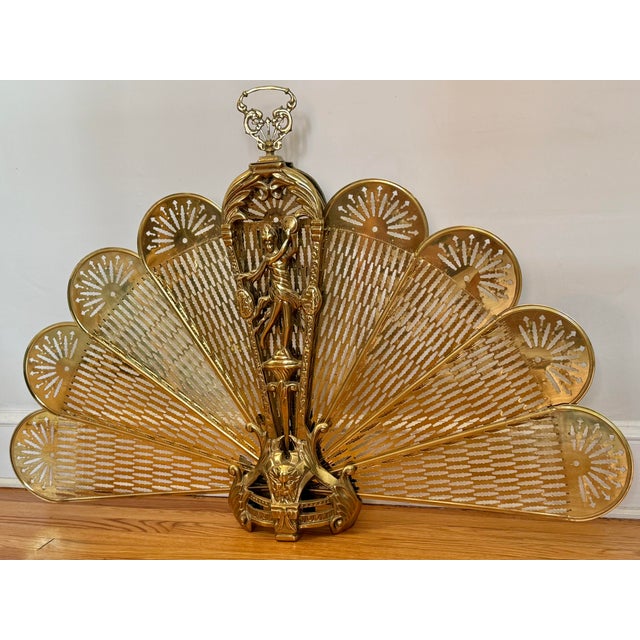 Victorian Oversized Victorian Brass Figural Peacock Folding Fireplace Screen For Sale - Image 3 of 9
