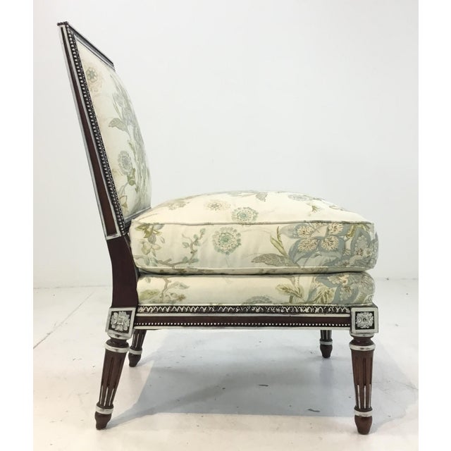 Hickory Chair Transitional Carved Wood Floral Print Slipper Chair