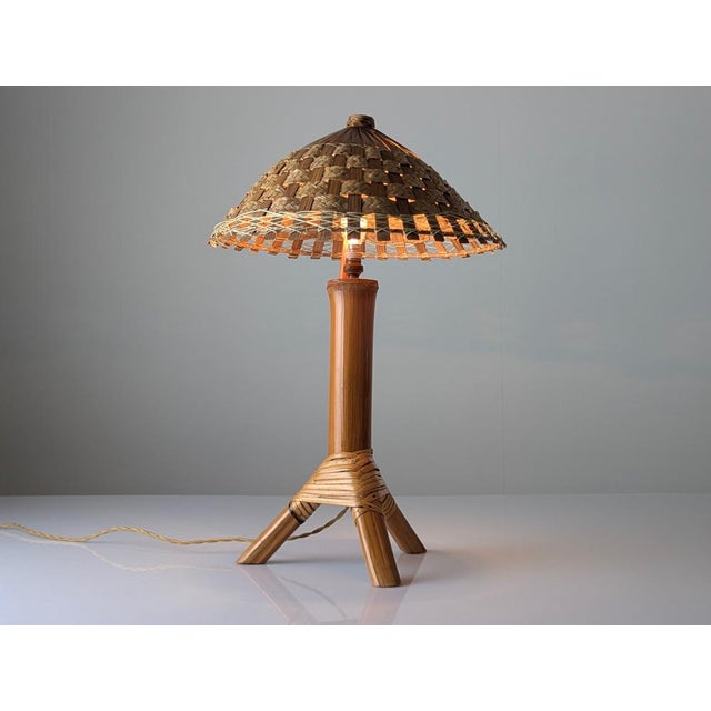 Bamboo and Rattan Table Lamp with Woven Shade, 1950s For Sale - Image 16 of 16