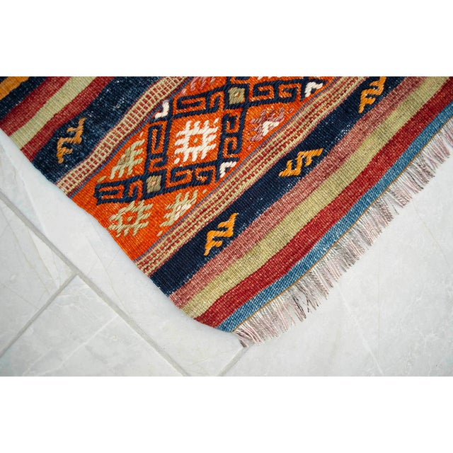 1960s Hand Woven Turkish Kilim Colorful Flat Weave Area Rug For Sale - Image 9 of 10