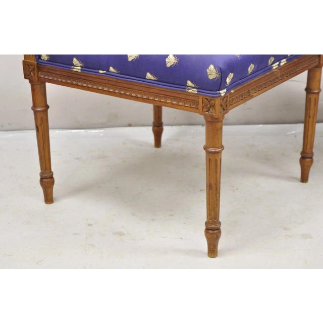 Antique French Louis XVI Style Carved Walnut Lyre Harp Corner Lounge Chair Pair For Sale - Image 11 of 12
