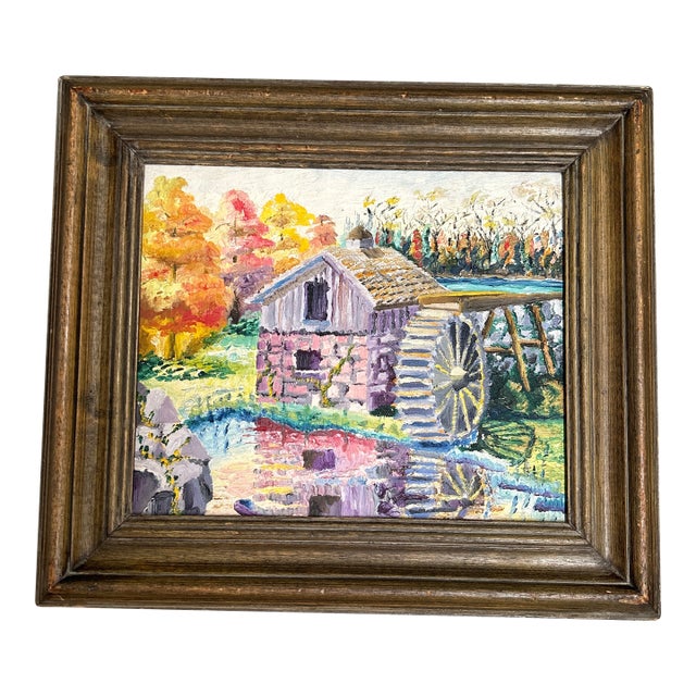 1970’s Original Impressionist Water Mill Landscape Painting For Sale