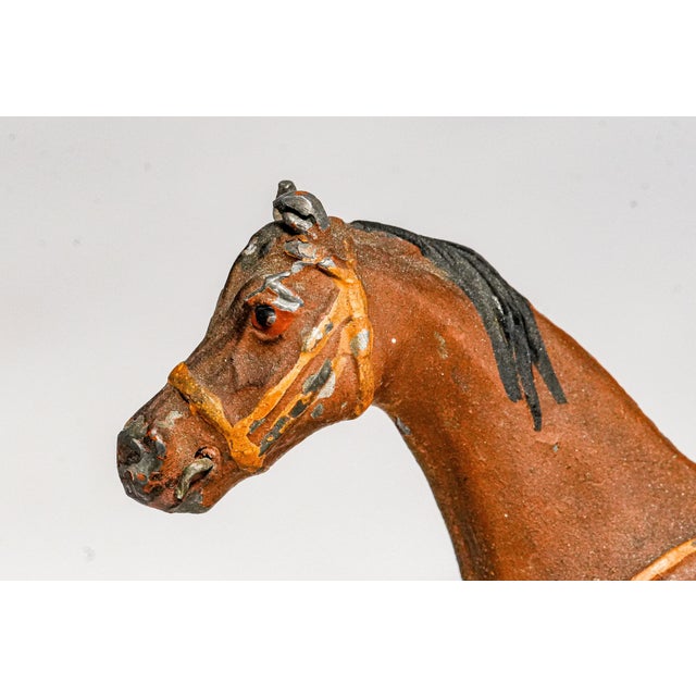 Charming Miniature Antique Austrian Cold Painted Cast Metal Horse Sculpture Statue Marble Base Equestrian Home Decor For Sale - Image 4 of 16