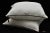 Pair of Maison de Vacances Parisian creme pillows. Made from washed linen, and designed with a zipper and leather pull tag...