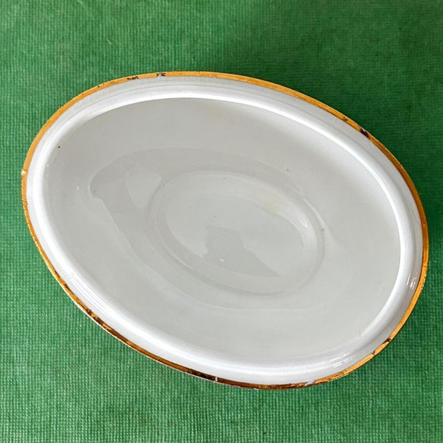 Vintage Hammersley & Co. Egg-Shaped Trinket Box With Lid, Pink and Green Clover Pattern on White Bone China With Gold Details For Sale - Image 10 of 12