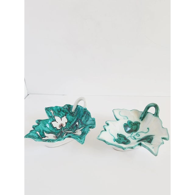 Vintage Italian Handpainted Ceramic Leaf Dishes-A Pair For Sale - Image 4 of 12