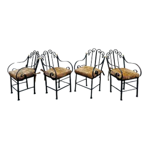 Late 20th Century Mario Papperzini Style Iron Bronze Dining Chairs- Set of 4