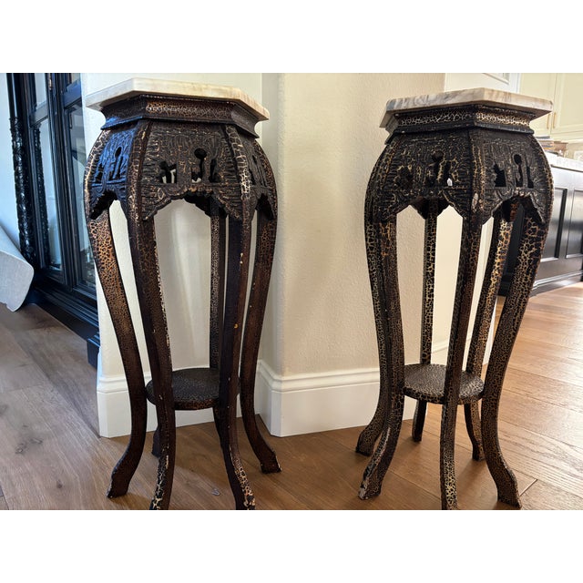 Pair of Antique Chinese Pedestals or Planters Circa 1920's For Sale - Image 9 of 12