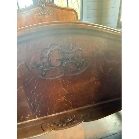 Wood Antique Tiger Oak Full-Size Bed French Louis XV For Sale - Image 7 of 10