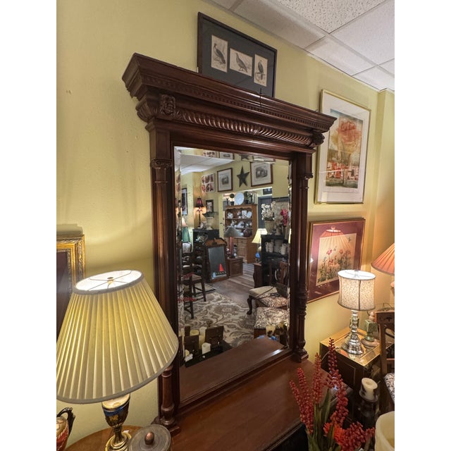 Monumental 19th Century Renaissance Revival Carved Walnut Architectural Mirror – 68” Tall For Sale In Houston - Image 6 of 6