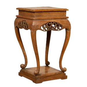 Chinese Ming Style Wooden Incense Stand With Cabriole Legs and Carved Apron