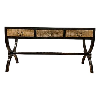 Cross Legs Rattan Top 3 Drawers Console Table For Sale