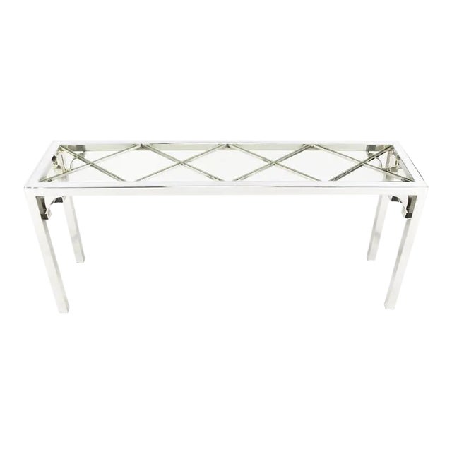 Chrome and Glass Chinese Chippendale Console Table For Sale