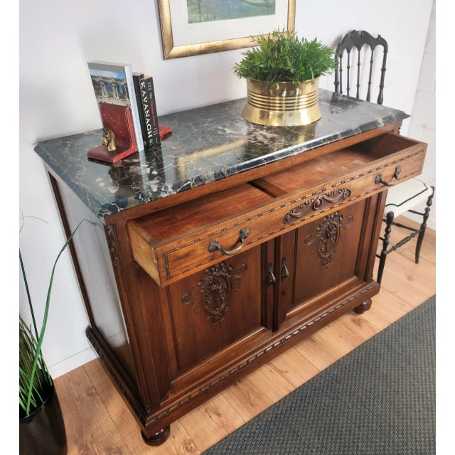 Wood Italian Walnut, Brass & Marble Top Chest of Drawers, 1950s For Sale - Image 7 of 9