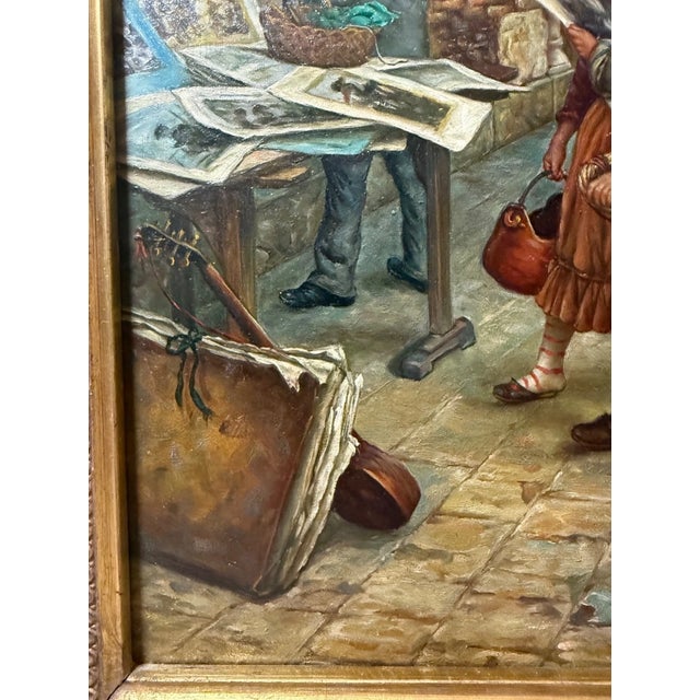 1980s Vintage a Tucker Venetian Street Artist Selling Art Realism Oil Painting on Wood For Sale - Image 5 of 14
