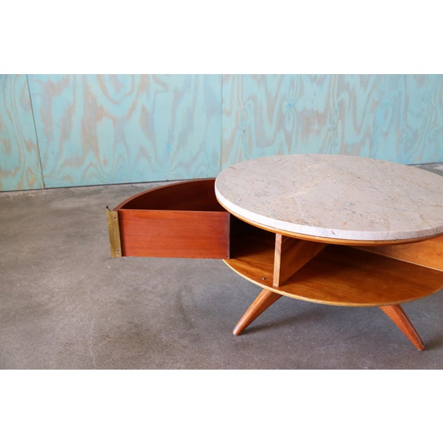 1950s 1953 Attributed Vladimir Kagan for Kagan Dreyfus Revolving Table Marble Cherry For Sale - Image 5 of 16