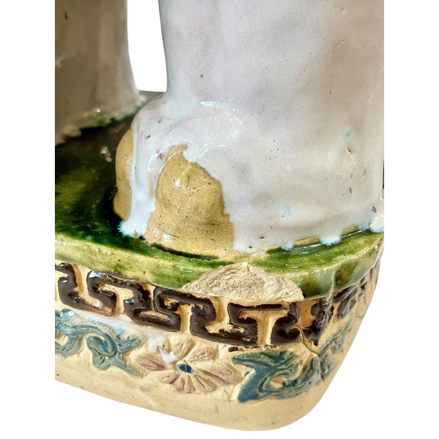 Ceramic Vintage Hollywood Regency Style Glazed Terracotta Elephant Garden Seat For Sale - Image 7 of 18