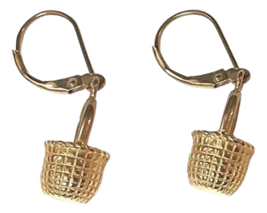 Vintage 14k Gold Woven Basket Dangle Earrings